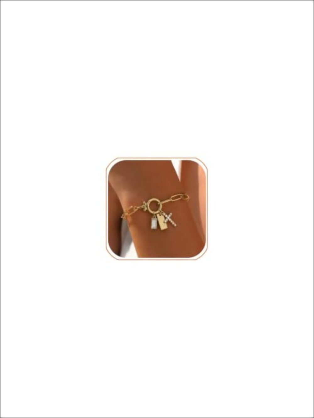 18K Gold Plated Paperclip Link Chain Bracelet Initial Cross Charm Women